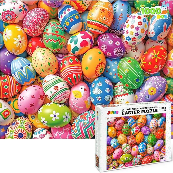 JOYIN Easter 1000 Pieces Jigsaw Puzzles (30 x 24 inches) Eggs Theme Puzzles, Easter Educational Party Favors Plush Basket for Kids and Adults of All Ages.