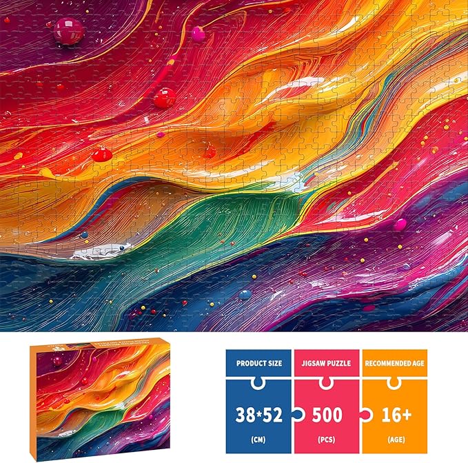 Puzzles for Adults 500 Pieces, Colorful Wall Art Jigsaw Puzzles -ChromaFlow Whispers, Impossible Puzzle for Rainbow Wall Decor