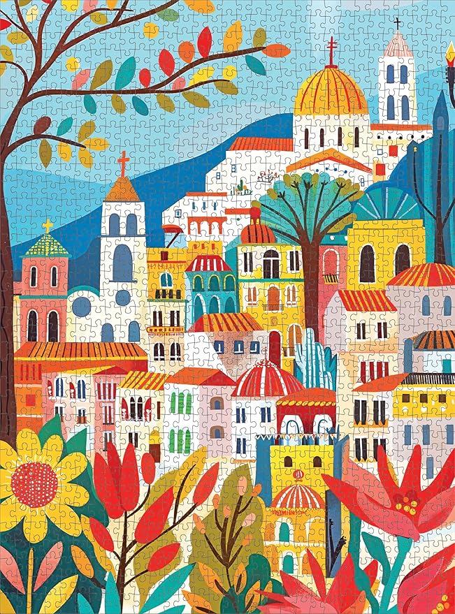 Cross & Glory - Charming Barcelona in Bloom - 1000 Piece Jigsaw Puzzle for Adults | Colorful Floral Folk Art Puzzle for Barcelona Lovers and Art Enthusiasts