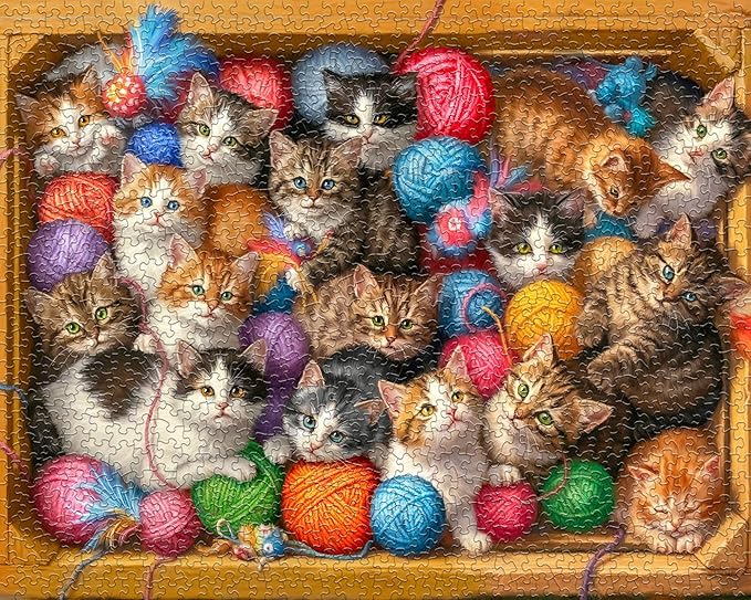 Springbok Kittens Galore 1000 Piece Jigsaw Puzzle for Adults - Cats and Yarn - Unique Cut Pieces - Made in USA