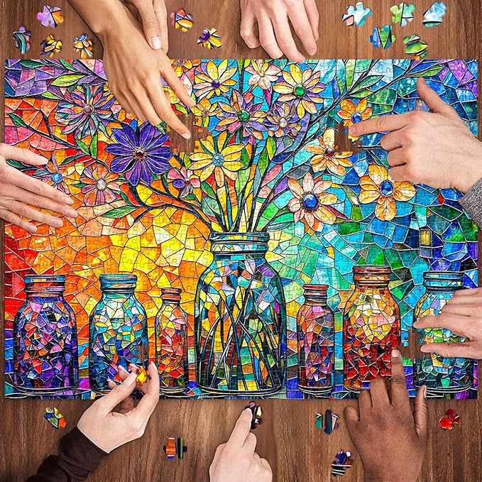 Stained Glass Puzzles Flower of Life Puzzles for Adults 1000 Piece, Jigsaw Puzzles for Adults, Adult Challenging Game Toys, Impossible Puzzle, Family Decoration Puzzle
