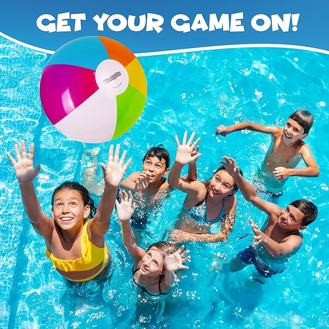 Kangaroo 12 Pack Inflatable Beach Balls for Kids & Adults – 12” Colorful Pool Fun Party Favors, Bulk Beach Toys for Swimming Games, Luau, Birthday, Summer Pool Party Decorations Supplies