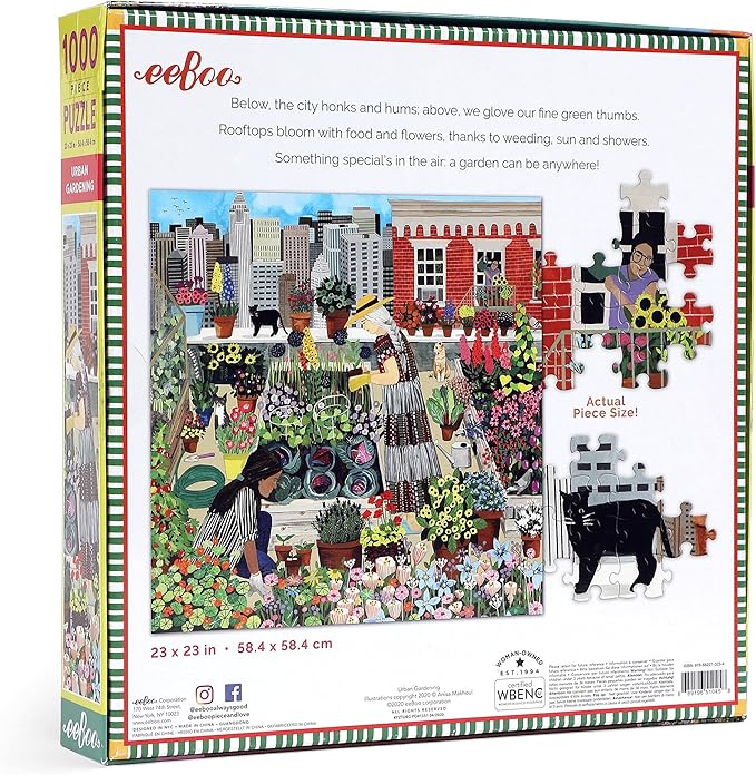eeBoo 1000 Piece Puzzle - Urban Gardening Jigsaw Puzzle for Adults, Square 23" x 23" Made with Recycled Board & Vegetable-Based Ink