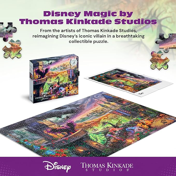Buffalo Games - Silver Select Thomas Kinkade Disney Maleficent 1000 Piece Jigsaw Puzzle for Adults – Precision-Cut Pieces, Beautiful Artwork, and Hours of Relaxing Fun