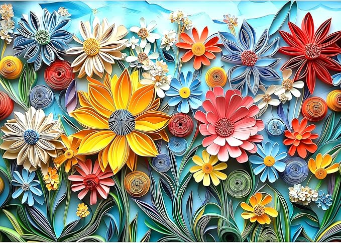 MINIWAN 3D Quilling Paper Art Colorful Wild Flowers Puzzles for Adults 1000 Pieces, Vibrant Multicolor Paper Quilling Floral Jigsaw Puzzle, Gift for Flower & Art Lovers 27.5x19.7 Inch