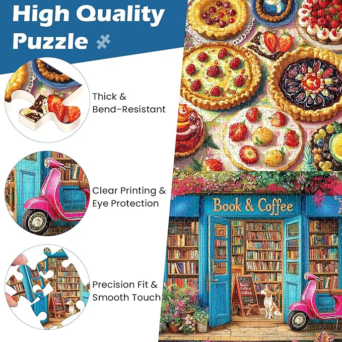 2 Pack 500 Pieces Puzzle for Adults,Bookstore Jigsaw Puzzles 500 Pieces Delicious Pie Dessert Puzzles for Adults 500 Piece Colorful Premium Cardboard Puzzle Family Activity Gift 20.5x15 in