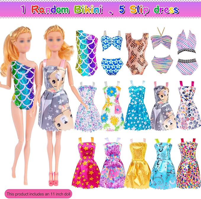 11.5 inch Doll and Doll Accessories - 101 Pcs Doll Closet Playest Including Shoes Rack,Dress,Shoes Hangers Accessories