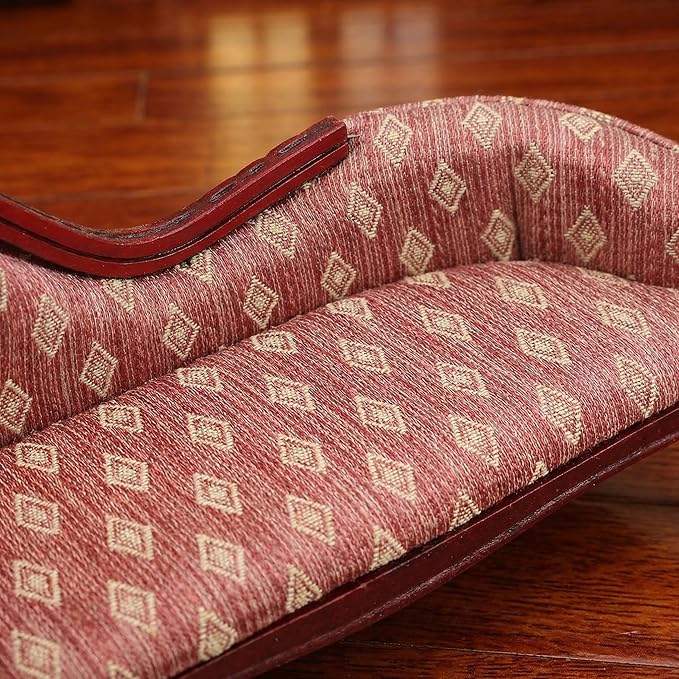 Angoily Miniature Chaise Lounge Scale Vintage Floral Sofa Elegant Dollhouse Furniture Accessory for Living Decor Craftsmanship Timeless European Style