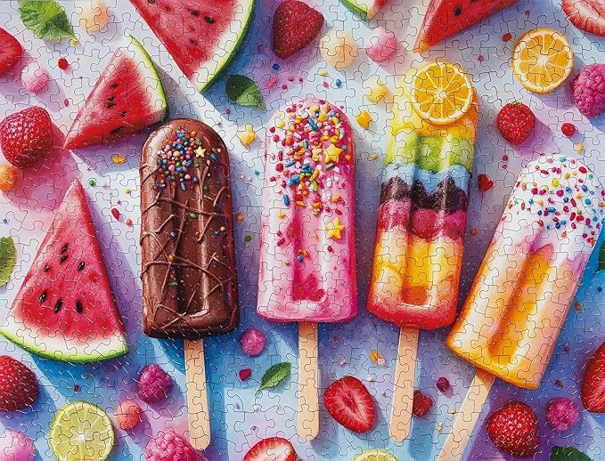 Springbok Summer Treats 500 Piece Jigsaw Puzzle for Adults - Colorful Popsicles - Unique Cut Pieces - Made in USA