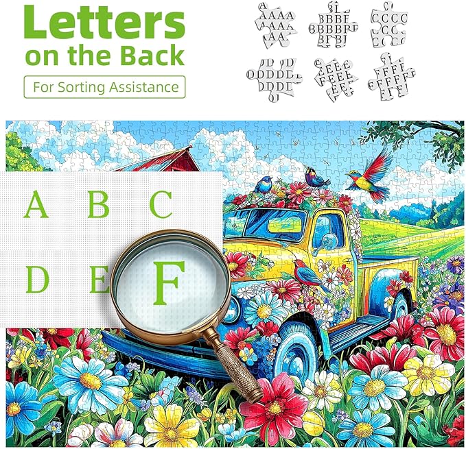 Spring Village Truck 1000 Piece Puzzles for Adults, Clearance Challenge Art Jigsaw Puzzle, for Gift Birthday Party Games Family, 27.5 * 19.7 Inch Dust Free Puzzle