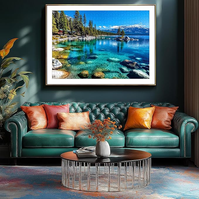 Landscape Jigsaw Puzzle 1000 Pieces Lake Tahoe Scenery with Clear Turquoise Waters, Snow-Capped Mountains & Pine Forests, Challenging & Fun Puzzle for Adults and Teens, Ideal Gift & Home Decor
