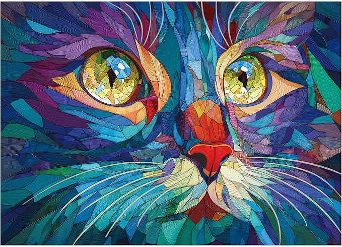 Rocorose Stained Glass Cat Jigsaw Puzzle for Adults, 1000 Pieces Pretty Kitten Art Puzzles Challenging Cute Colorful Animal Puzzle for Game Nights Home Decor