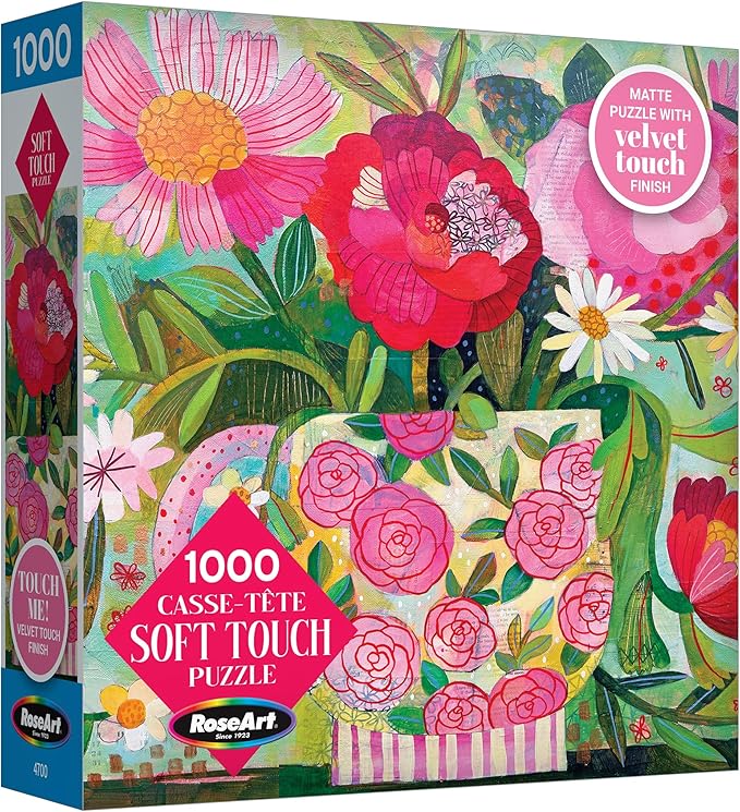 RoseArt - Soft Touch - Cup Full of Rosie - 1000 Piece Jigsaw Puzzle, Vibrant Flower Art Puzzle for Adults - Made in USA