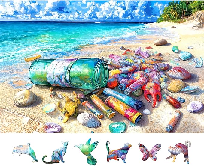 500 Piece Puzzle for Adults, Jigsaw Puzzles with Colorful Beach Message in a Bottle and Shells, Funny Puzzle, Home Decor Birthday Party Gift for Adults Seniors 23"x15"