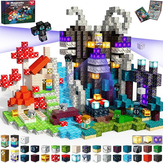 200 PCS Magnetic Blocks - Light Up Magnetic Building Blocks for Kids, Magnet Cubes Stacking for Boys Girls, STEM Montessori Sensory Toys Ages 3 4 5 6 7 8 9 10 11 12 13 Easter Birthday Gifts