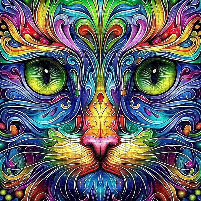 Cat Puzzles for Adults 1000 Pieces, Fantasy Animal Kitten Abstract Art Puzzle, Colorful Funny Cat Puzzle Kitty, Impossible Hard Challenge Jigsaw Puzzle for Adults
