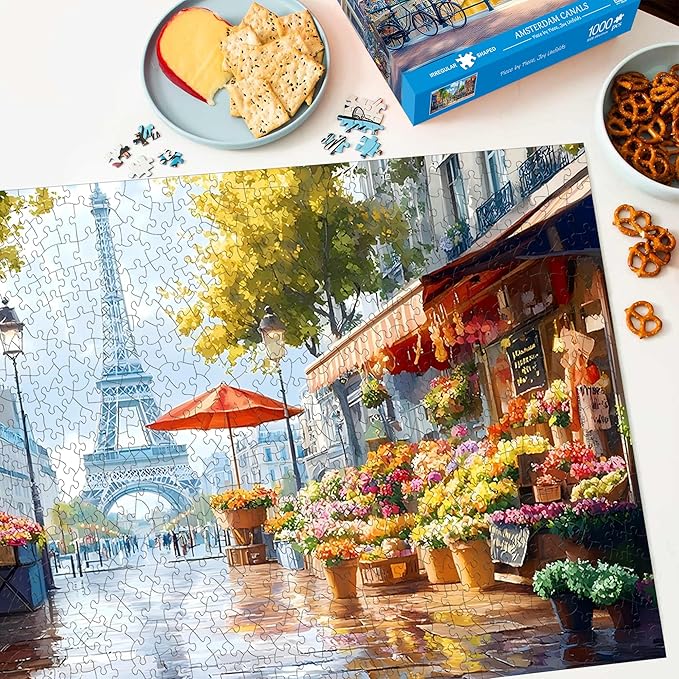Bimkole Eiffel Tower Puzzles for Adults 1000 Pieces, Flower Paper Jigsaw Puzzle 1000 Pieces - Fun and Challenging Family Decoration Puzzle Great Gift Idea, Finished Size is 31.5 x 16.14 in
