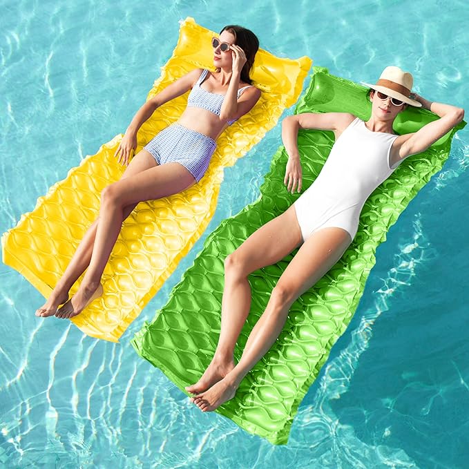 SLOOSH Inflatable Pool Floats Raft,Floating Lounge for Adults,64x32 inch Swimming Mat Pool Mattress with Headrest,2 Pieces Float Air Mat for Summer Water Beach Fun