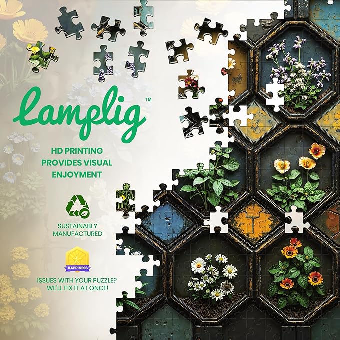 Puzzles for Adults 1000 Pieces, Flower Plant Mosaic Garden, Nature 1000 Piece Puzzle for Adults Seniors, Hard Jigsaw Puzzles 1000 Pieces with Letters on Back for Family Fun Gift, 1:1 Poster
