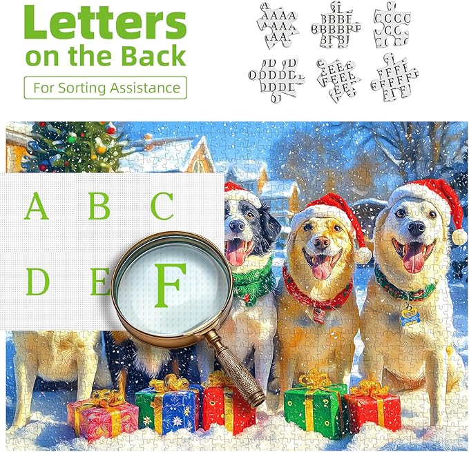 Christmas Dog Gathering 1000 Piece Puzzle for Adults, Fun Puzzles for Adults 1000 Pieces with HD Print & Poster, 27.5 * 19.7 in Dust Free, for Gifts Halloween Christmas Family Games Lovers