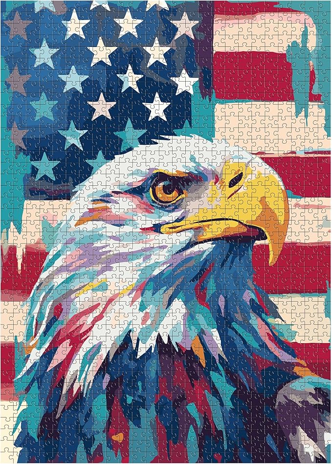 Puzzles for Adults 1000 Pieces, American Flag Bald Eagle 1000 Piece Puzzles with Letters on Back, Patriotic Faith Hard Jigsaw Puzzles for Family Fun Gifts Home Decor, 1:1 Poster