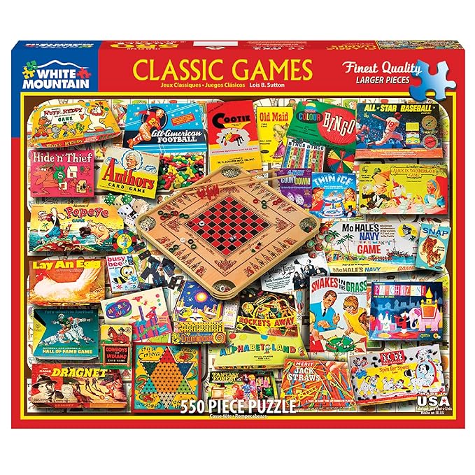 White Mountain 500 Piece Jigsaw Puzzle Nostalgic Retro Collage Puzzles with Large Pieces Gift for Adults and Seniors 18""x24"" - Classic Games