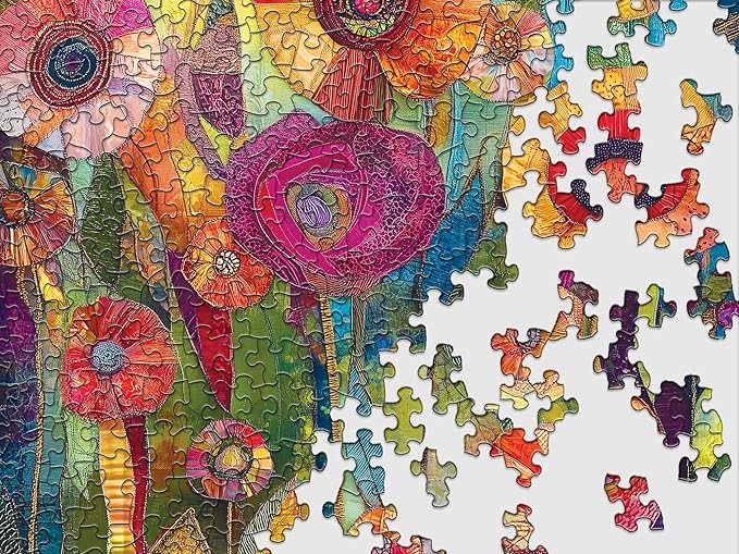 Springbok Patchwork Petals 500 Piece Jigsaw Puzzle for Adults - Quilted Flowers - Unique Cut Pieces - Made in USA