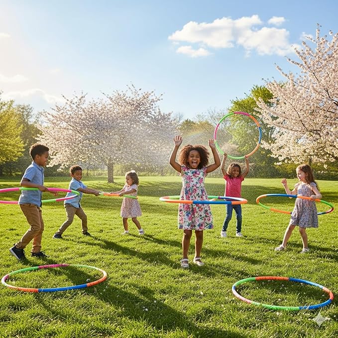 6 Pack: Toy Hoop Bundle Pack - Snap Together Detachable Adjustable Weight Size Plastic Hoops - Kids Hoola Rings for Sports, Exercise, Playing, 32-Inch