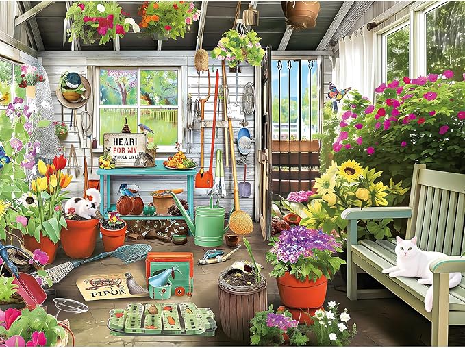 Jigsaw Puzzle, 500 Piece Jigsaw Puzzle for Adults Kids, Garden Cat Flowers Puzzle 500 Pieces, Birthday for Family Game Nights, Finished Size 20.5 x 15 in