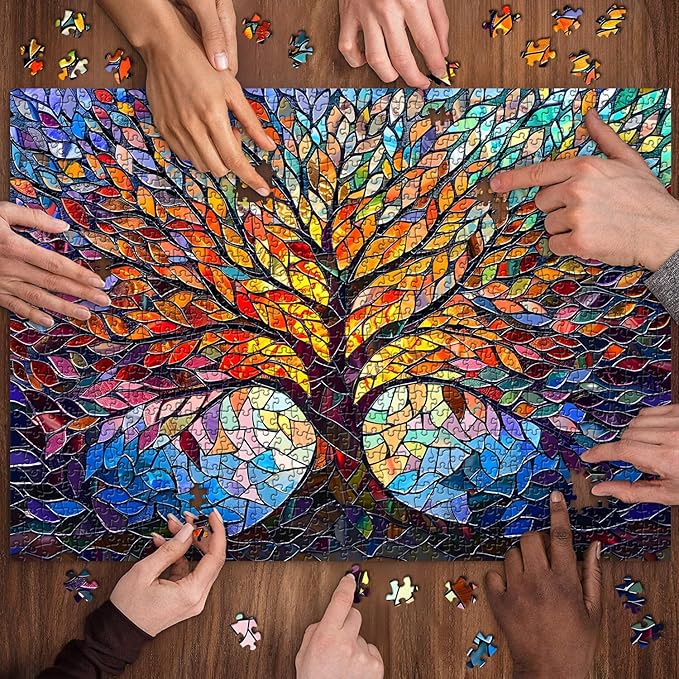 PICKFORU Stained Glass Puzzle Tree of Life Puzzles for Adults 1000 Pieces, Impossible Hard Difficult Challenging Puzzles for Adults, Colorful Mosaic Tree of Life Jigsaw Puzzle 1000 Pieces