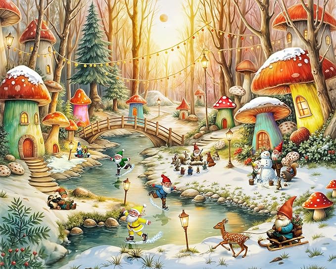 Springbok Gnomeland in Winter 500 Piece Puzzle for Adults and Families - Christmas Puzzle - Unique Cut Pieces - Made in USA