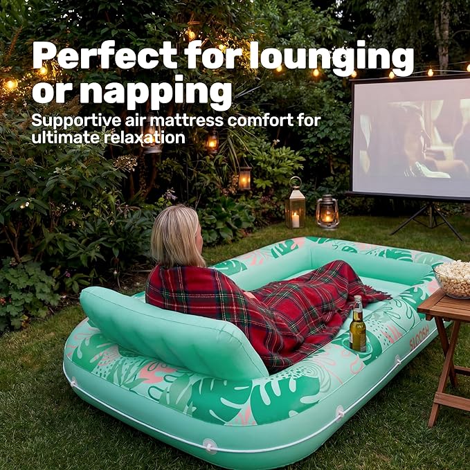 SLOOSH Inflatable Tanning Pool Lounger Float, 85" x 57" Pool Floats Adult with Pillow, 4 in 1 Suntan Tub Raft Floatie,Sunbathing Bed Lounge for Water Blow Up Ball Pit Party Gifts, L-Aqua Blue