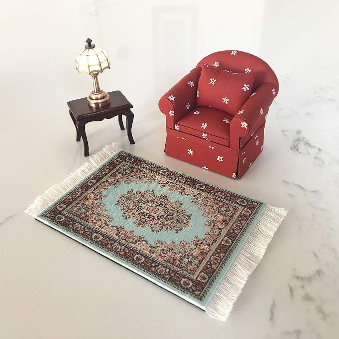 Set of 4 Dollhouse Area Rugs – Miniature Carpet Accessories for Doll Houses, 6 x 4 Inch Rectangular Floor Décor, Oriental Style