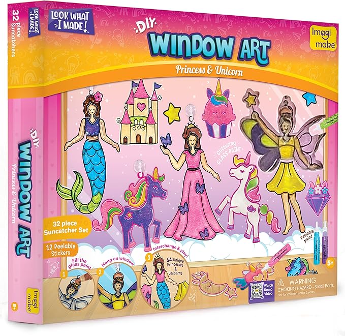 Imagimake Window Art Princess & Unicorn | DIY Suncatcher Kit for 5-8 Year Old | Princess & Unicorn Toys for Girls | Art & Craft Kits for Ages 6-8 | Easter Gifts for 5 Year Old Girls
