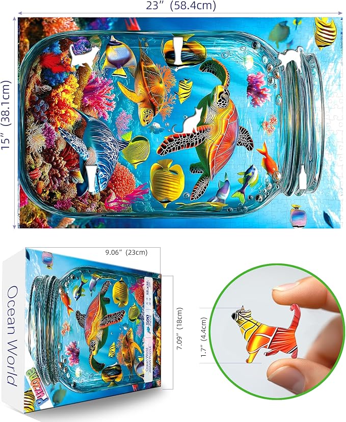 500 Pieces Puzzles for Adults - Ocean World in Glass Bottle, Challenging Impossible Hard Difficult Stunning Art Wall Decor, Gift for Adults Jigsaw Puzzles Lovers, 23 x 15 inch