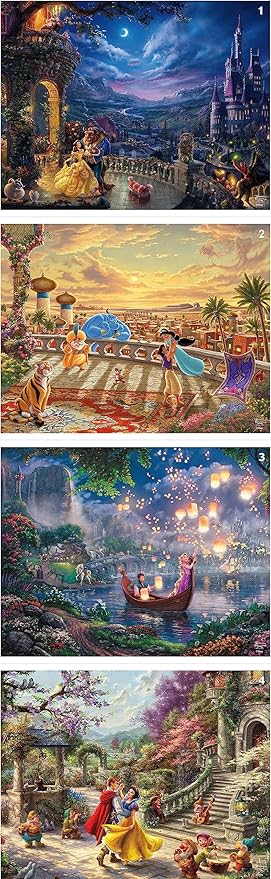 Ceaco - Thomas Kinkade Disney Princess 4 Pack 500 Piece Jigsaw Puzzles Multi Pack for Adults and Teens