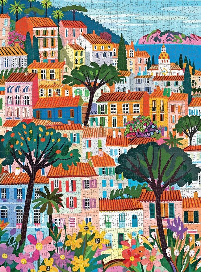 Cross & Glory – A Bright Day in Cannes – 1000 Piece Jigsaw Puzzle for Adults | Modern Folk Art French Riviera Scene | Minimalist, Colorful Travel Puzzle