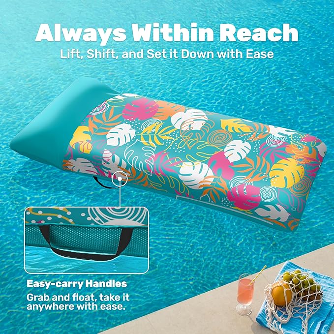 SLOOSH Inflatable Pool Floats Lounger - XL Fabric Covered Pool Mat Floaties for Adults, Ultra Comfort Water Floating Lounger with Headrest for Beach Lake Swimming Pool Float Raft 68"X34"
