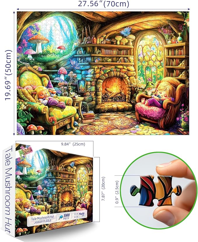 Elf Mushroom House 1000 Piece Puzzle for Adults, Fun Puzzles for Adults 1000 Pieces with HD Print Poster, 27.5" X 19.7" Dust Free, for Gifts Birthday Holiday Party Family Games Lovers