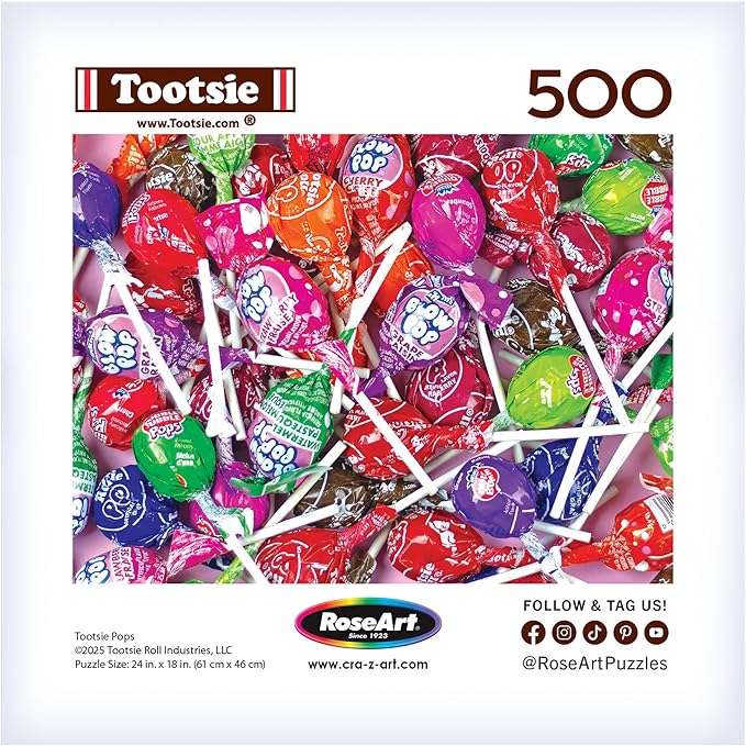 RoseArt - Snack Assortment- Blow Pop & Tootsie Roll Lollipop - 500 Piece Jigsaw Puzzle, Candy-Themed Puzzle for Adults