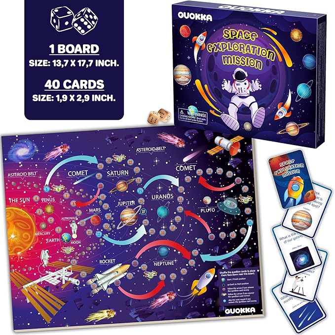 QUOKKA 3X Set Learning Board Games for Kids 8-12 - Educational Trivia Cards Ages 6-8 - Travel United States - World Map - Explore Outer Space - Gift for Children and Teens 4-8 - Jigsaw Puzzles