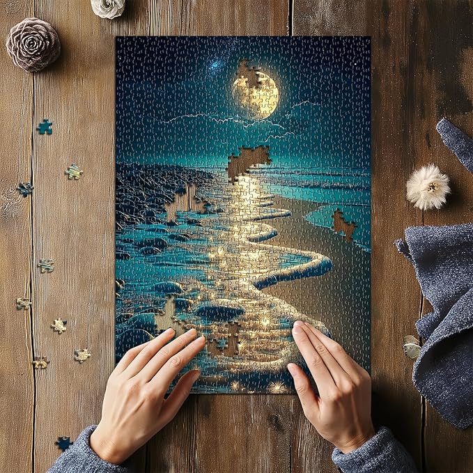PICKFORU Beach Jigsaw Puzzle 1000 Pieces, Ocean Moon Nature Art Scenery, Colorful Magic Beach Themed Puzzle, Challenging for Adults