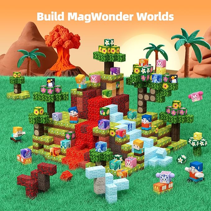 GobiDex 240PCS Magnetic Blocks Playset, Dinosaur STEM Educational Building Toys, Sensory Pretend Play Gift for Boys and Girls