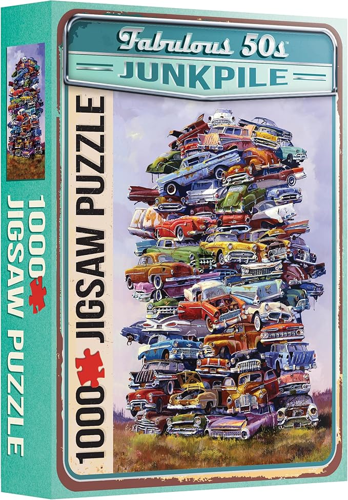 TDC Games Classic Car Puzzle Fabulous 50s Junkpile - 1000 Piece Vintage Jigsaw Puzzle for Adults