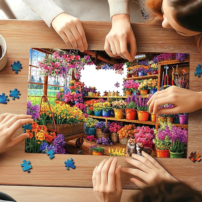 500 Piece Puzzle for Adults, Jigsaw Puzzles with Colorful Flower Garden Shed Scene with Cats, Funny Puzzle, Perfectly Fitting Pieces, Home Decor Birthday Party Gift for Adults Seniors 23"x15"