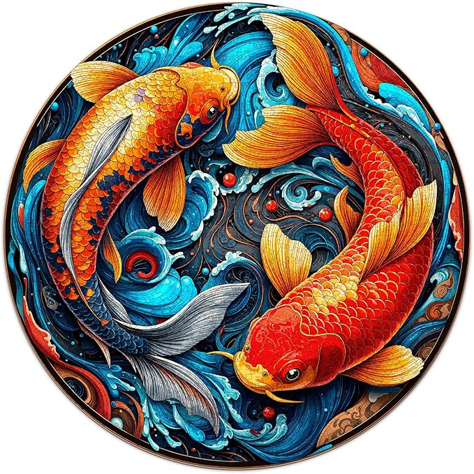 Koi Fish Yin Yang Puzzles for Adults 1000 Pieces, Jigsaw Puzzles 1000 Pieces for Adults, Fun Puzzles with Letters On Back, Challenging Game Toys, Family Decoration Puzzle (26.5 * 26.5in)
