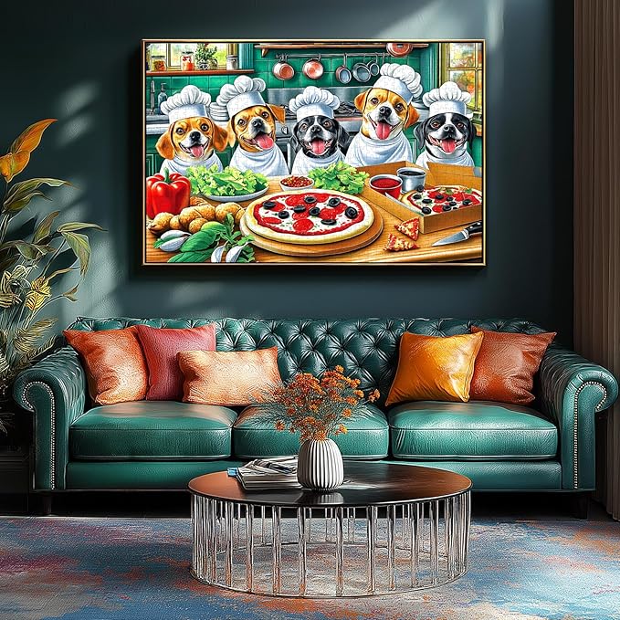 Puzzles for Adults 500 Pieces, Funny Puppy Animal Jigsaw Puzzles Pizza Theme Food Kitchen with Letters on Back for Family Decoration, Gifts, Party Game, Finished Size 23" x 15"
