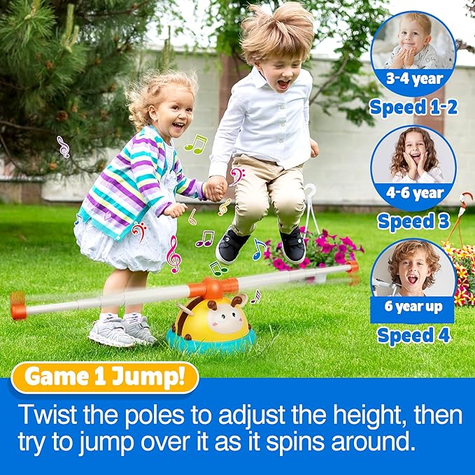 2-in-1 Musical Jump and Toss Ring Game Toy, Indoor and Outside Jump Toy for Kids Ages 4-8 and Toddler 1-3, 3-5, Christmas Boys and Girls Birthday Gift w/4 Speeds and Remote Control