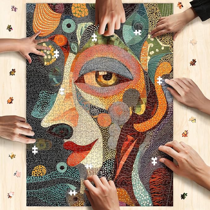 Puzzles for Adults 1000 Pieces: Mysterious Face - Fun Art Jigsaw Puzzles, 6 Colors on Back, Matte Finish, Pieces Fit Together Perfectly, Puzzle Size 26.6x19.2