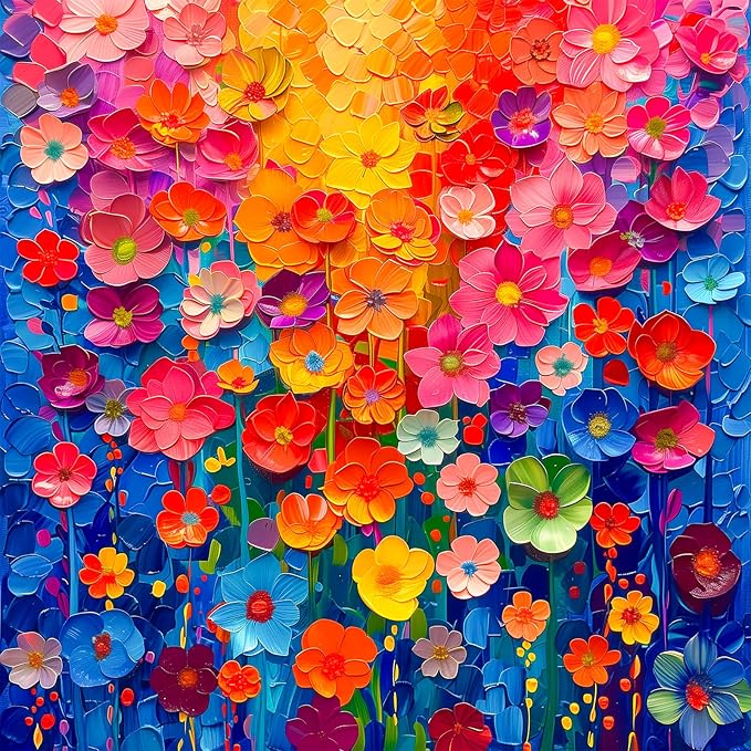 Jigsaw Puzzles for Adults 1000 Pieces,Colorful Flower Wall Puzzles for Adults, Painting Floral Art,Gradient Rainbow Flowers Wall Decoration